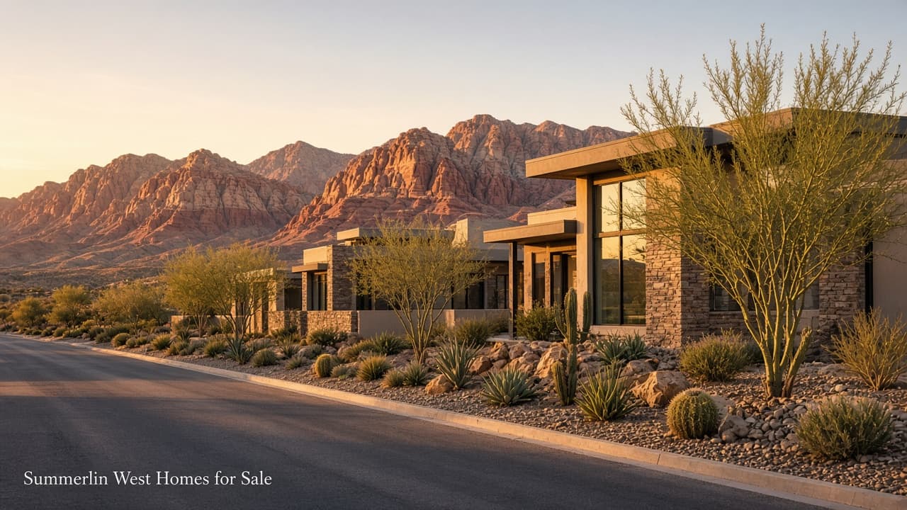 Desert-modern home in Summerlin West, Las Vegas, with Red Rock Canyon in the distance